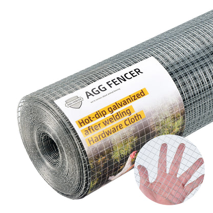 AggFencer 1/2inch 48inch x 50ft Hardware Cloth 19Ga Hot Dipped Galvanized After Welding, Chicken Wire Fence